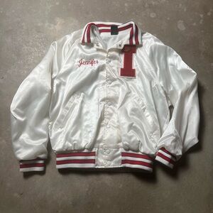 White Satin Varsity Jacket with Red Accents